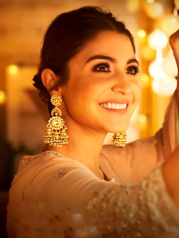 Green Gold Plated Jadau Kundan Earrings