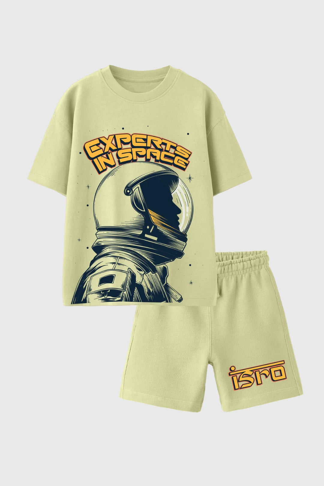 Green isro gaganyaan kids shorts set
