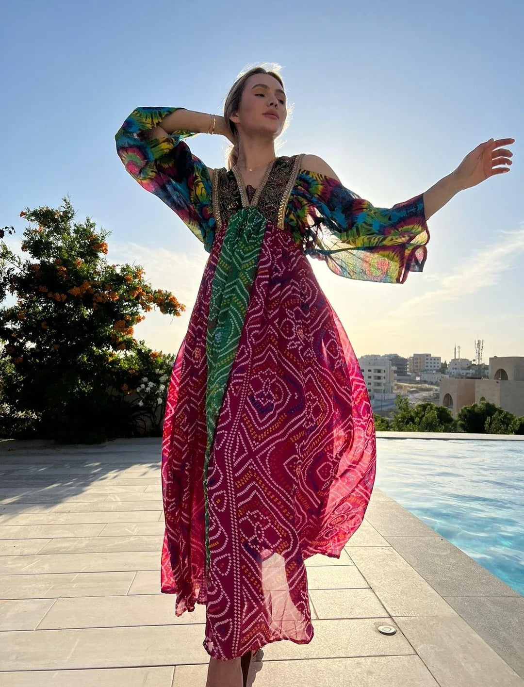 Green Bandhini Embellished Dress