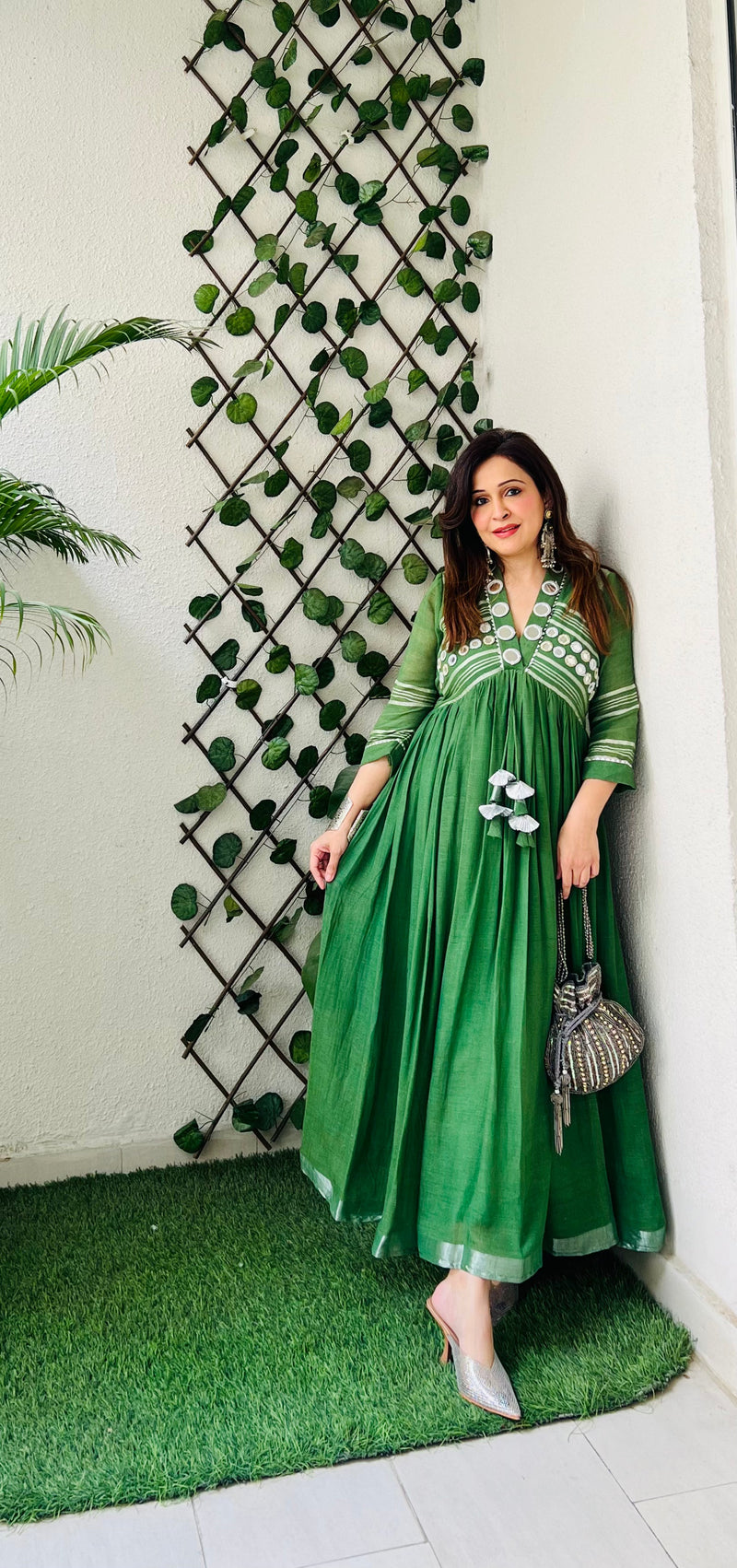 Green linen midi dress