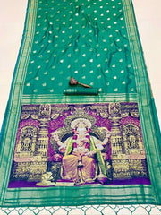 Green paithani silk ganpati design saree