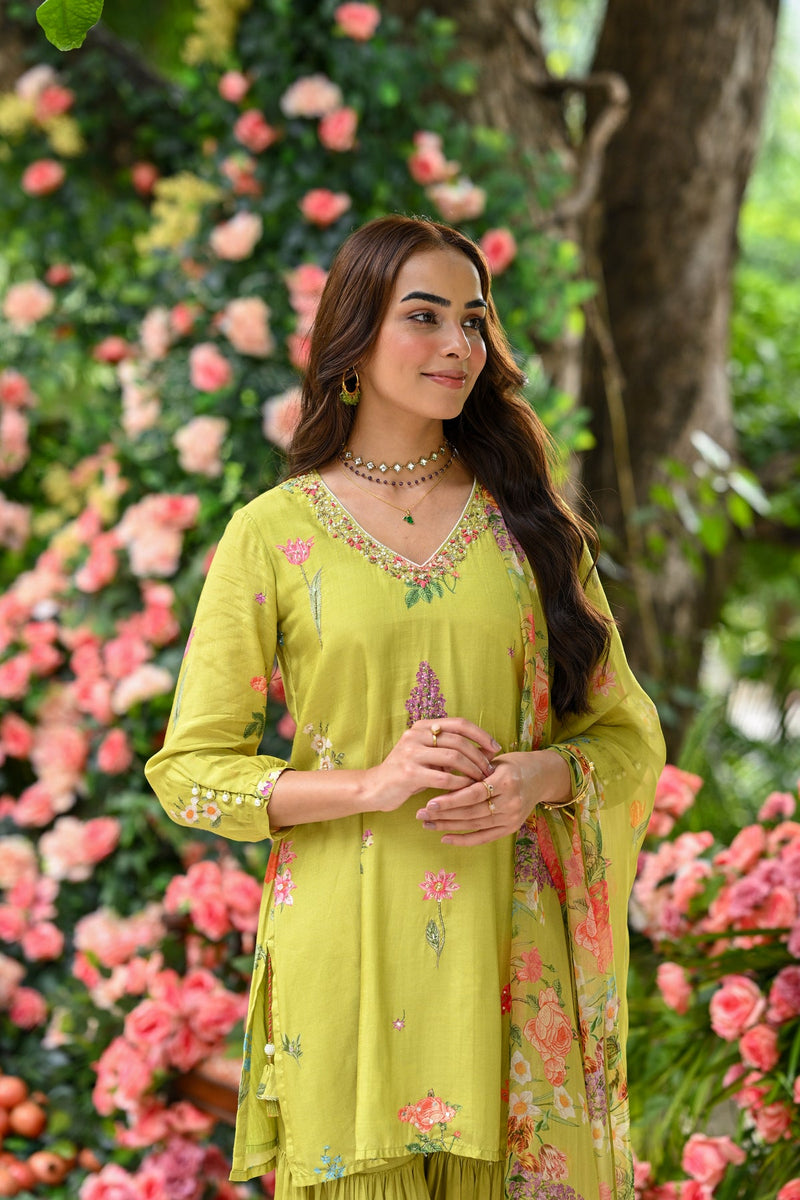 green floral ethnic wear