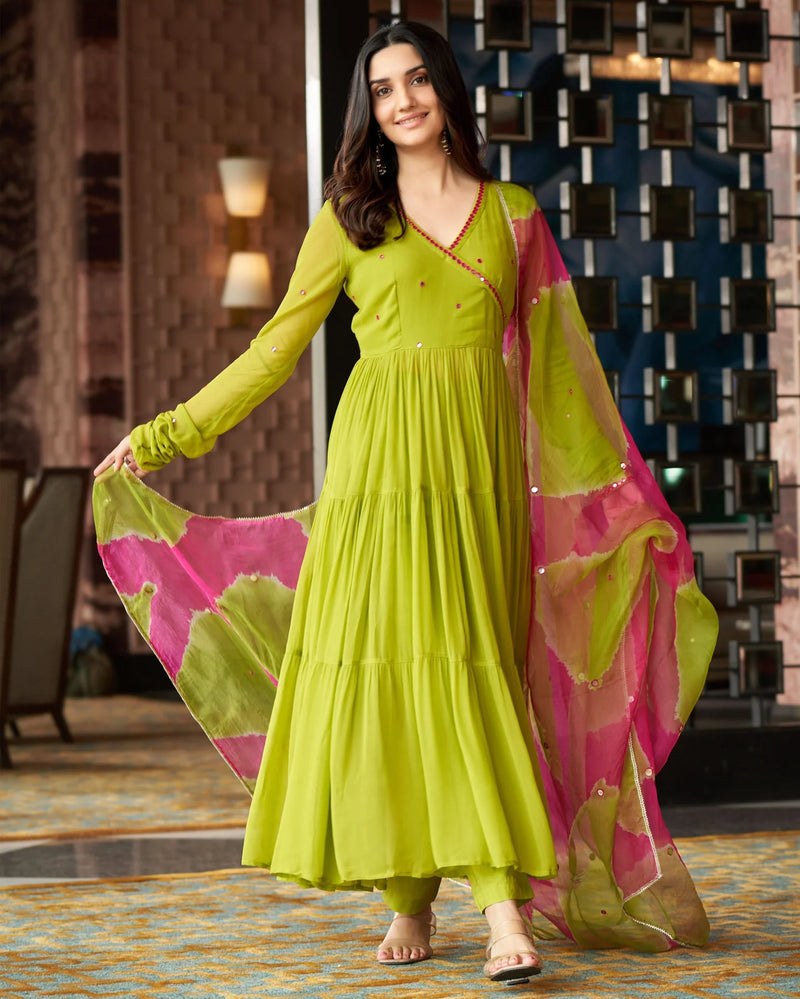 Mirror Work Embroidered Georgette Anarkali Suit Set