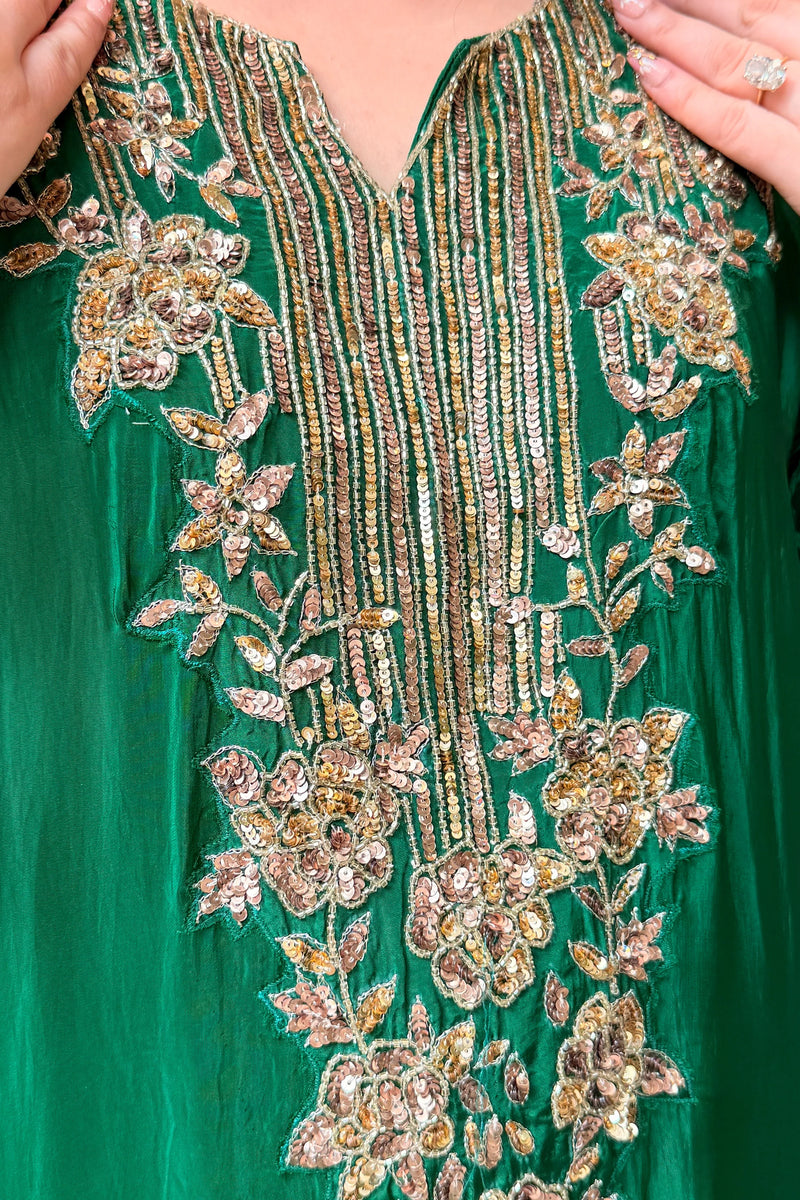 Gulnaar Emerald Hand Embroidered Co-ord Set