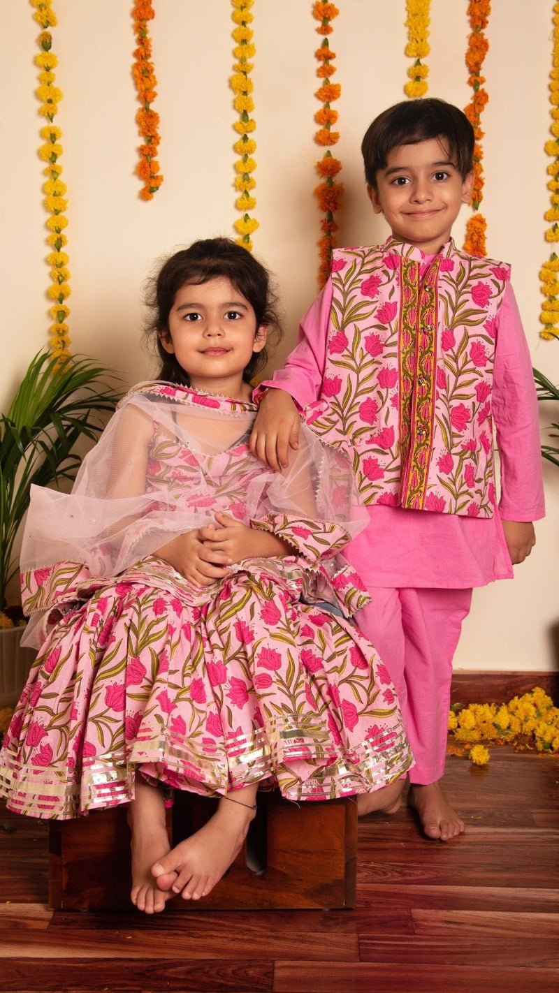 Gulbhar Pink Sharara Set for Girls Kids