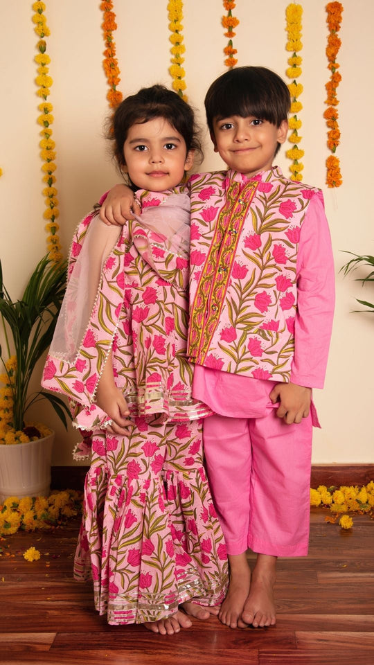 Gulbhar Pink Sharara Set for Girls Kids