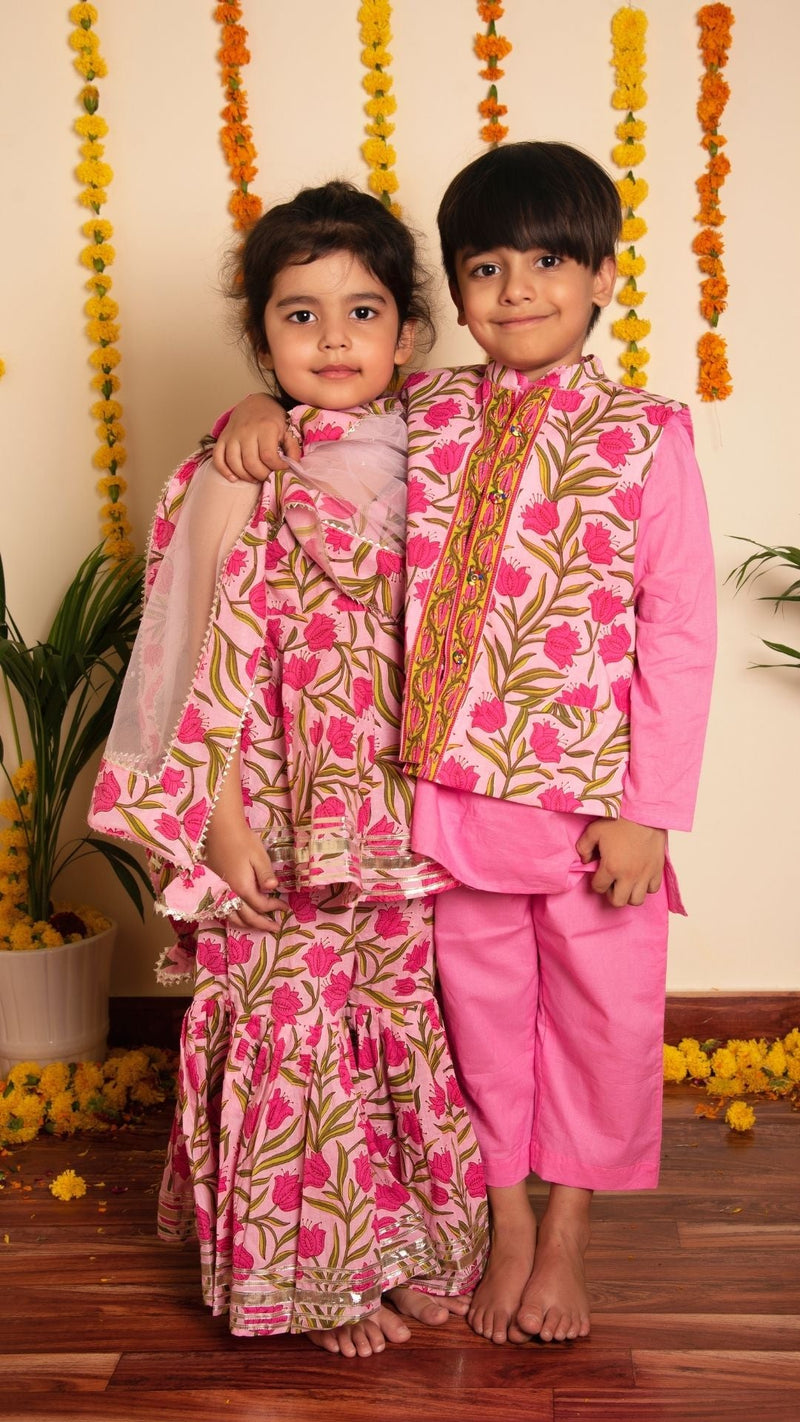 Gulbhar Pink Sharara Set for Girls Kids