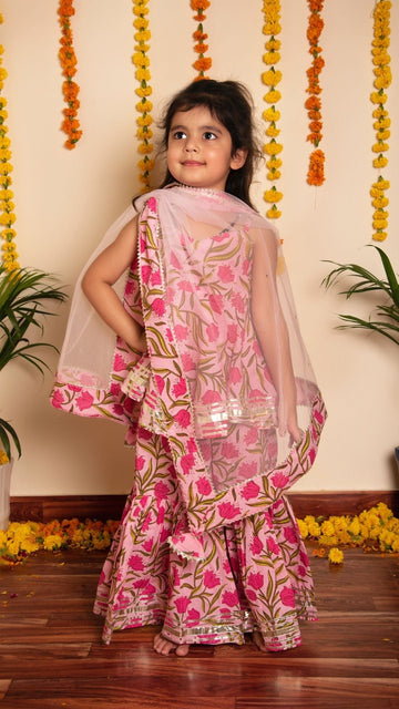 Gulbhar Pink Sharara Set for Girls Kids