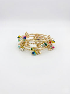 Gold-Plated Stone Studded & Beaded Bangles