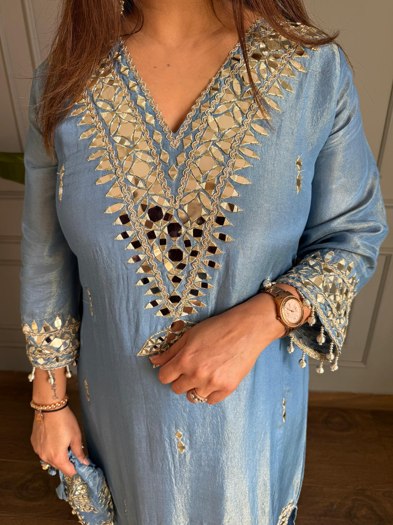 Noor-E-Aina Mirror Work Tissue kaftan