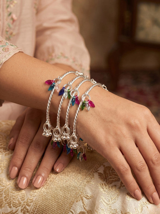 Gold-Plated Stone Studded & Beaded Bangles
