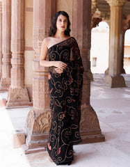Hand Embroidered Sequins Jaal Black Chiffon Saree