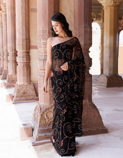 Hand Embroidered Sequins Jaal Black Chiffon Saree