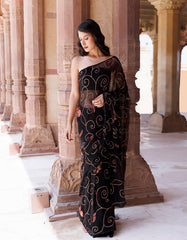 Hand Embroidered Sequins Jaal Black Chiffon Saree
