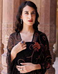 Hand Embroidered Sequins Jaal Black Chiffon Saree