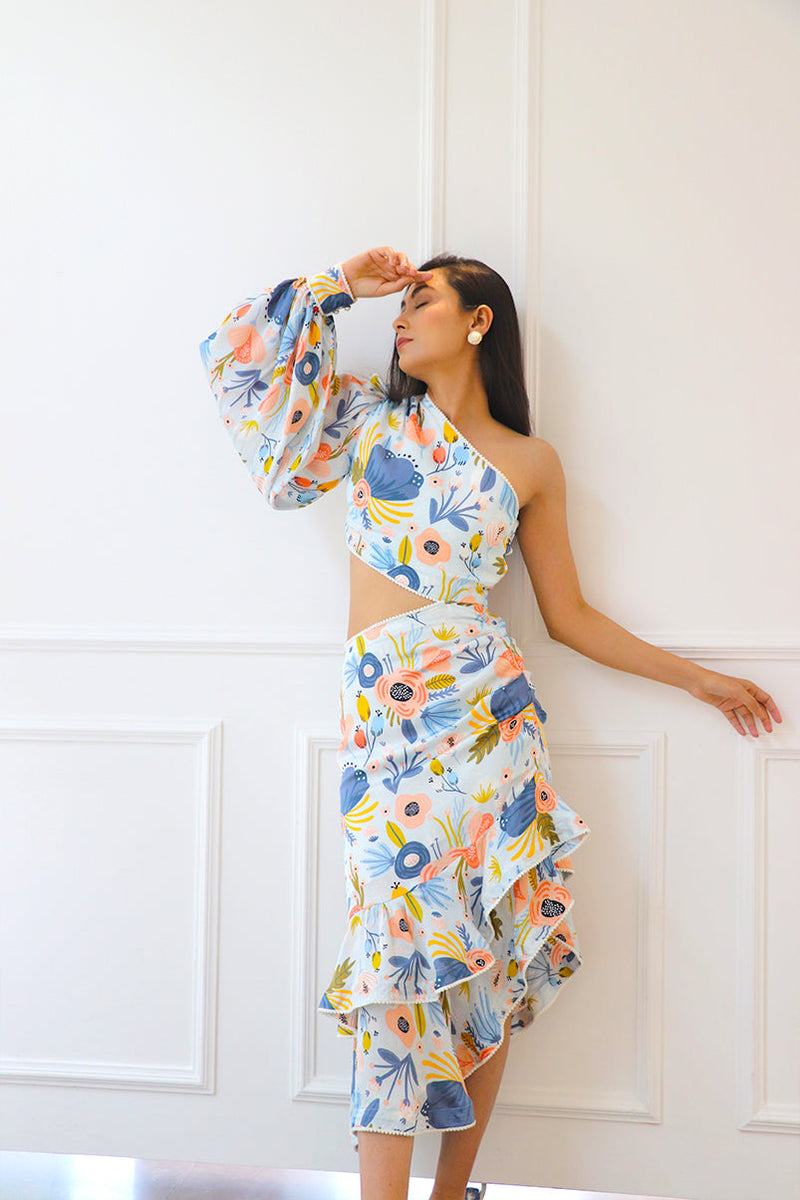 one shoulder cotton satin dress