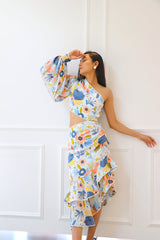 one shoulder cotton satin dress