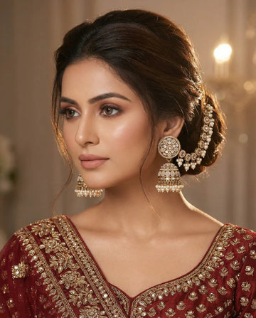 Krishika Mirror Bahubali Earring with Kaan Chain – By Reet Lifestyle