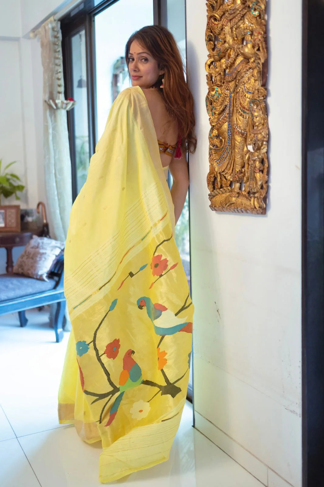 Pure Cotton Handloom Paithani Saree Lemon Yellow Designer Edition