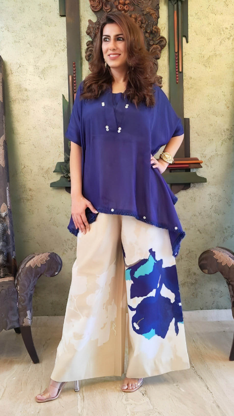 Blue kaftan top set