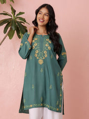 Premium Rayon Multicolor Chikankari Straight Kurti