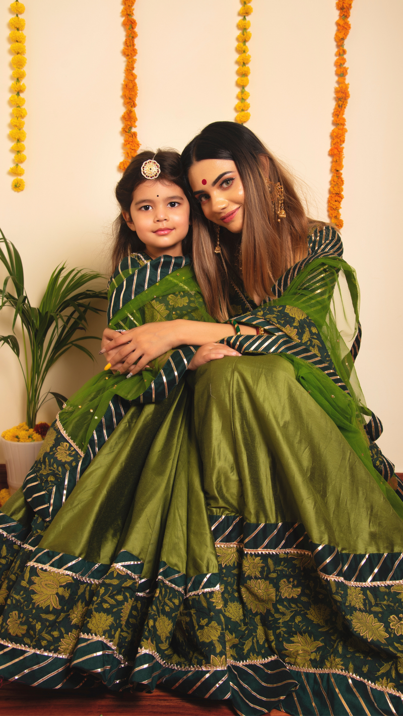 Idika Green Lehenga Set for Girls Kids
