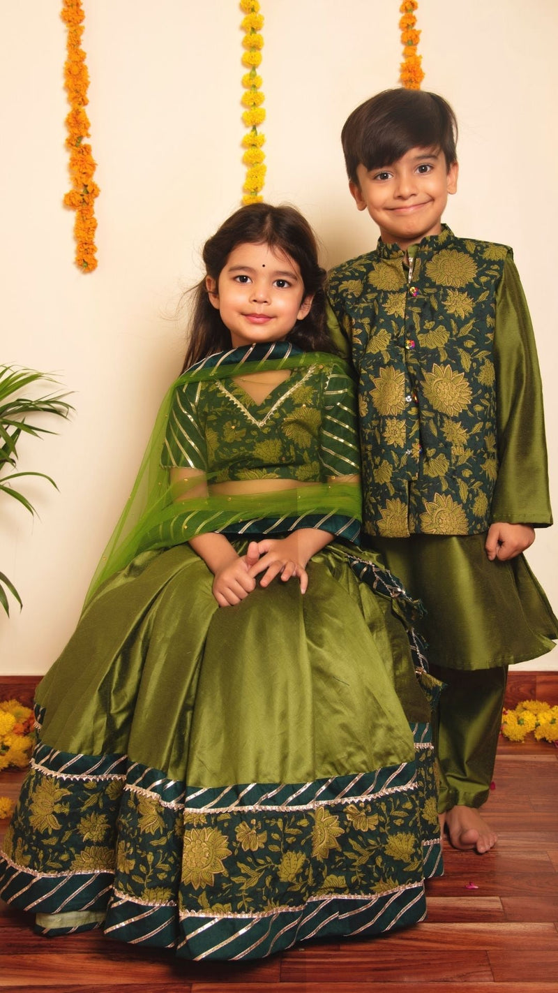Idika Green Lehenga Set for Girls Kids