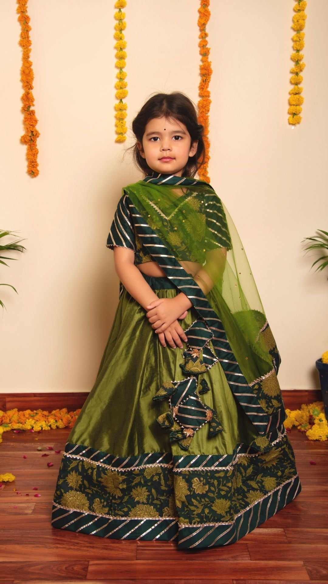 Idika Green Lehenga Set for Girls Kids