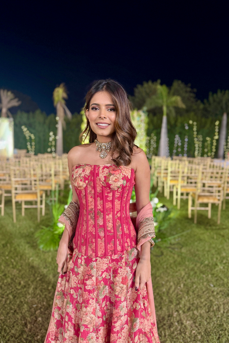 Scarlett Bronze Corset Tissue Lehenga Set