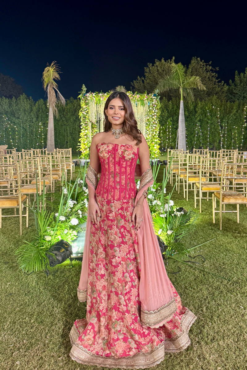 Scarlett Bronze Corset Tissue Lehenga Set