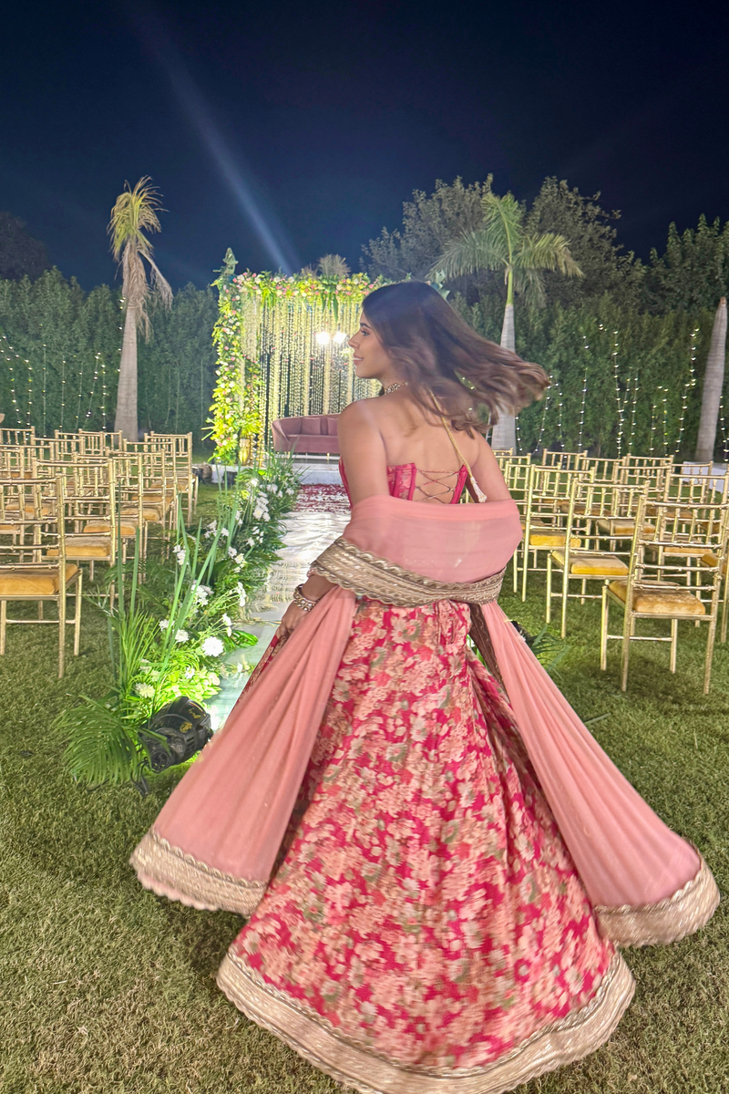 Scarlett Bronze Corset Tissue Lehenga Set