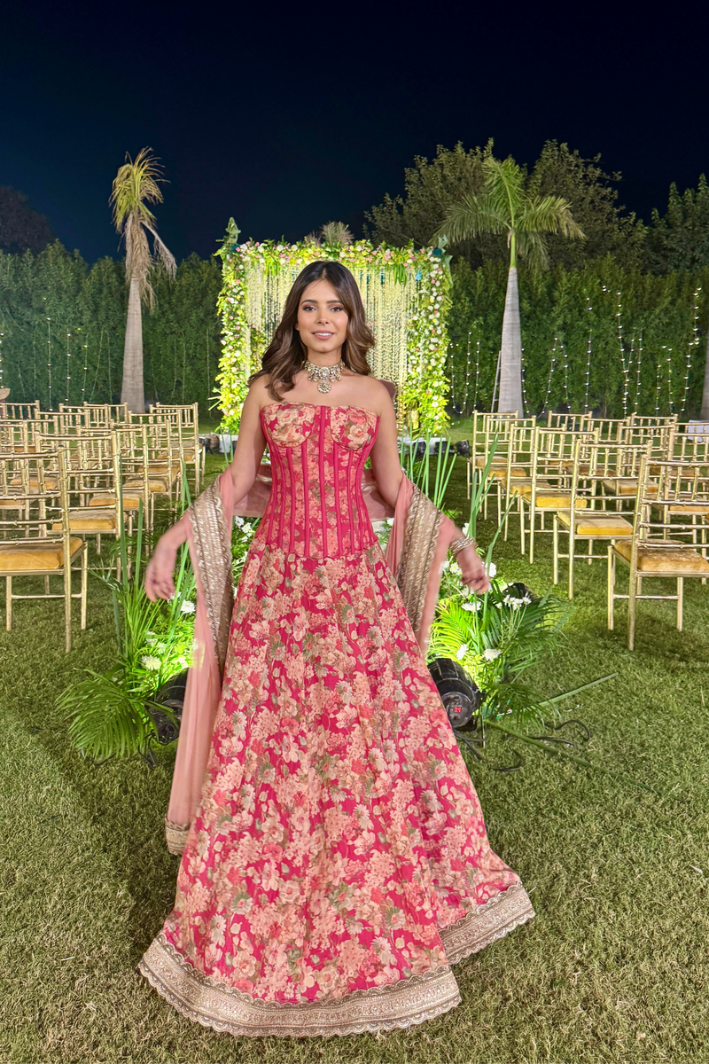 Scarlett Bronze Corset Tissue Lehenga Set