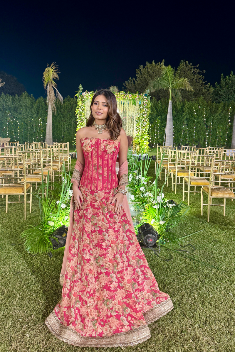 Scarlett Bronze Corset Tissue Lehenga Set