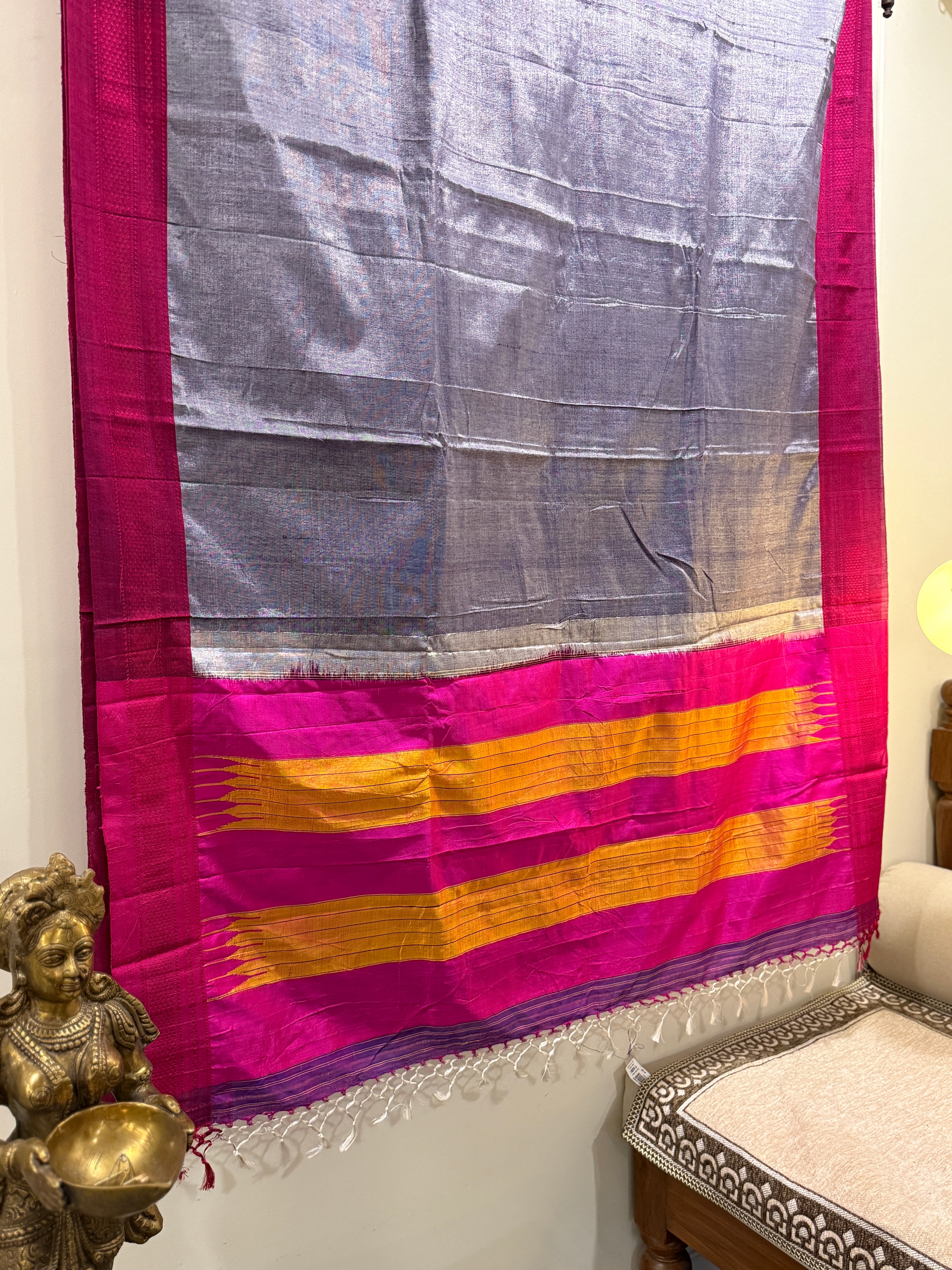 Viscous Ilkal Saree with Silk Pallu – Chikki Paras Border