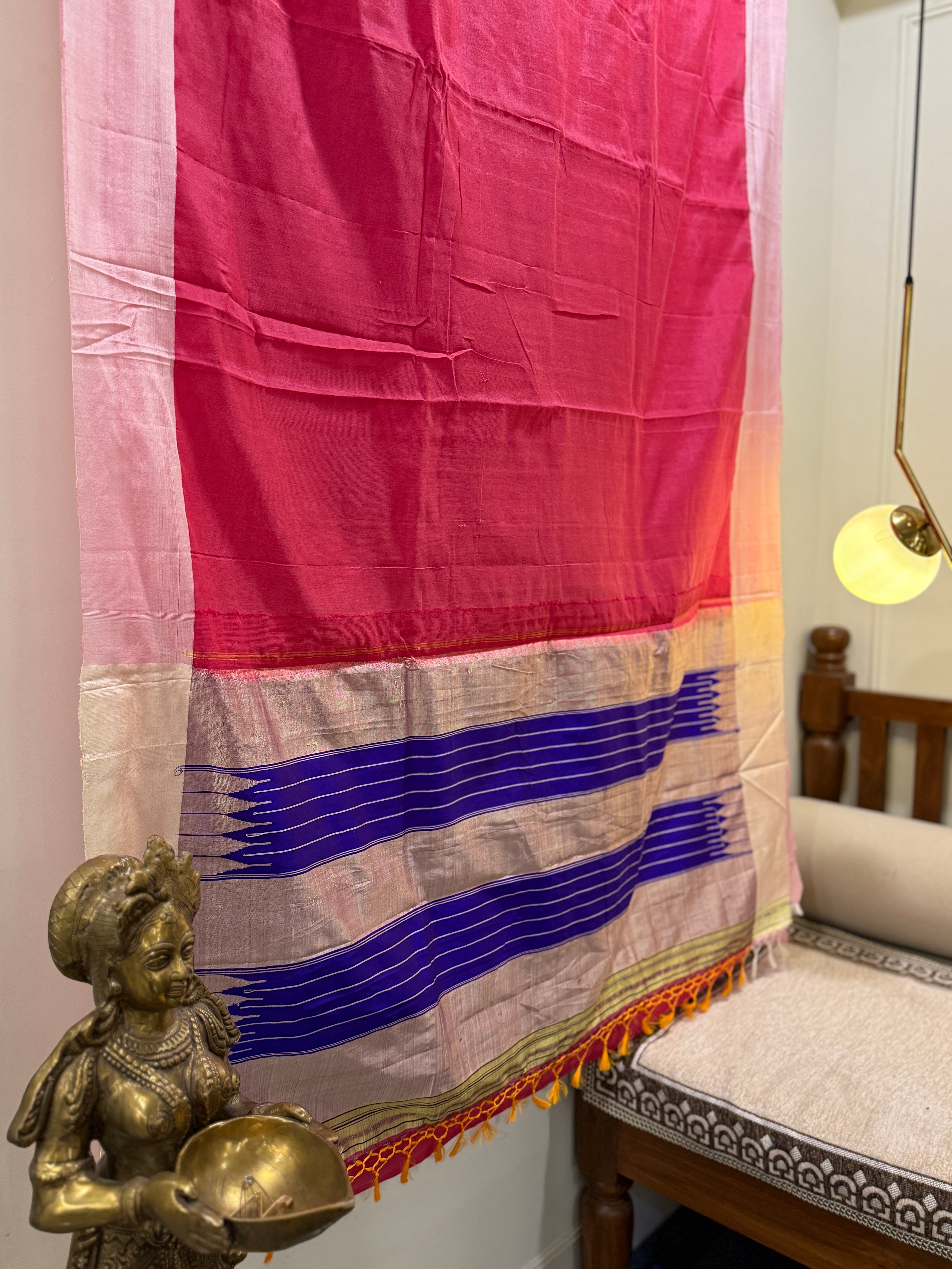 Viscous Ilkal Saree with Silk Pallu – Chikki Paras Border