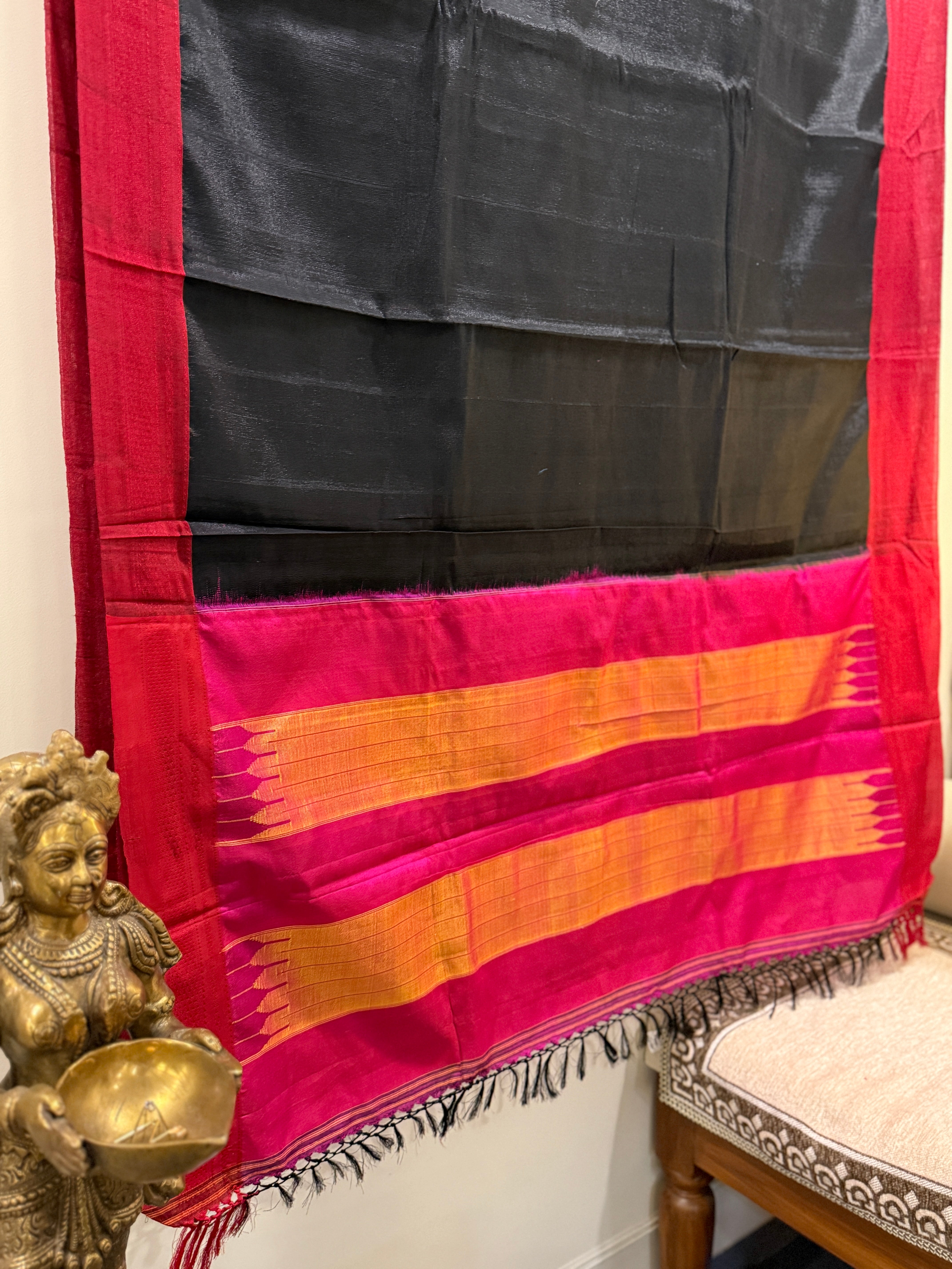 Viscous Ilkal Saree with Silk Pallu – Chikki Paras Border
