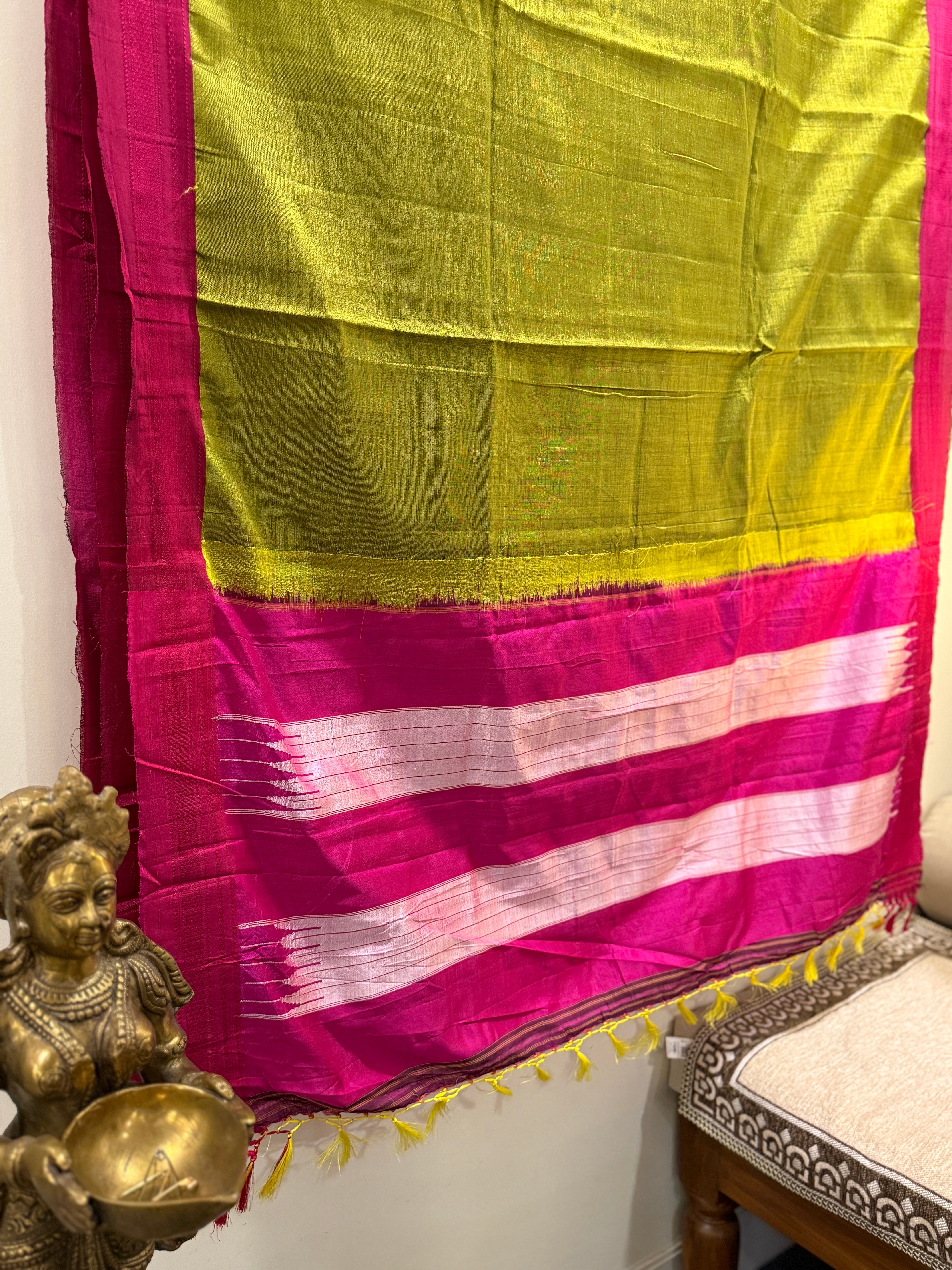 Viscous Ilkal Saree with Silk Pallu – Chikki Paras Border