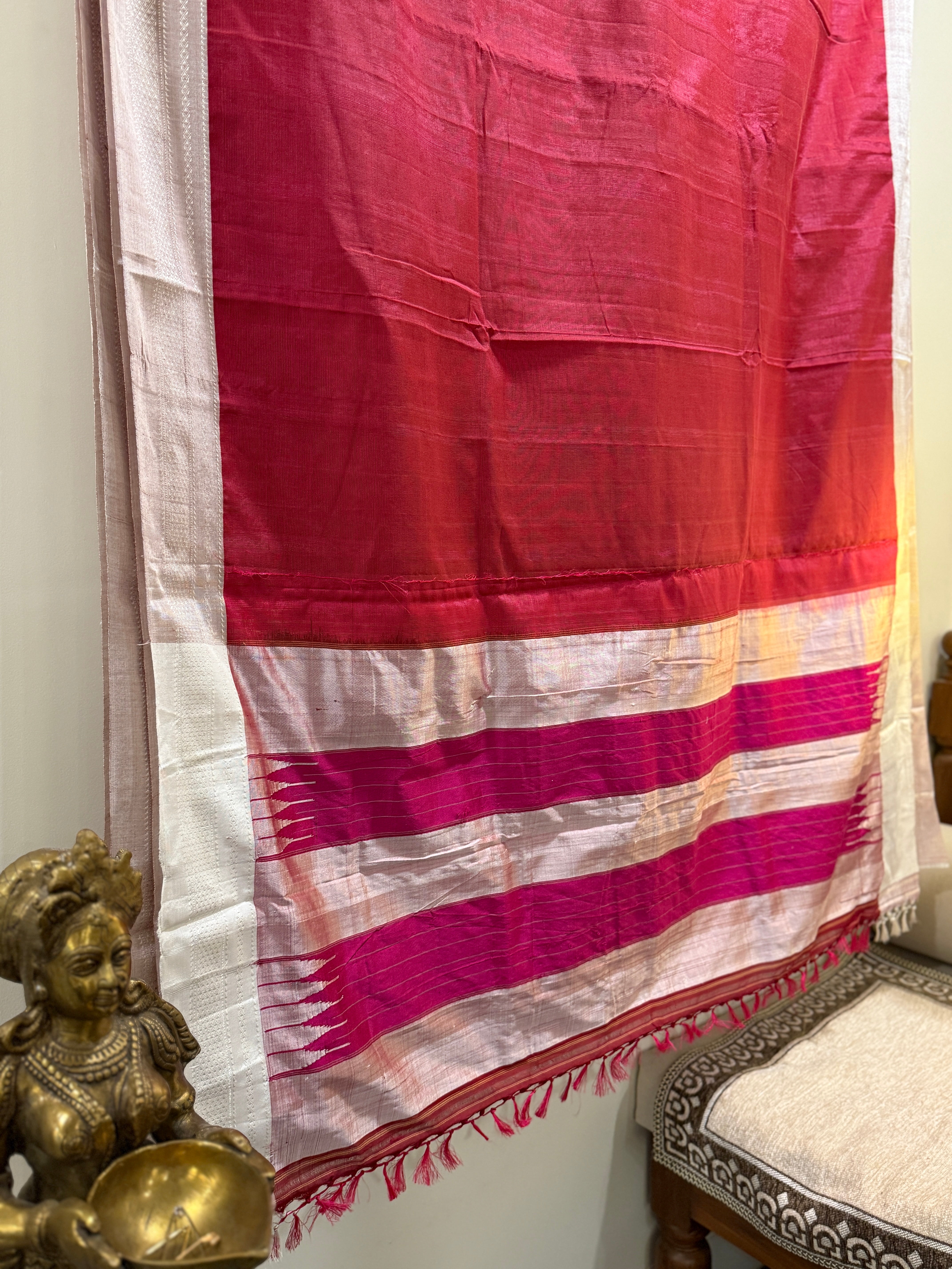 Viscous Ilkal Saree with Silk Pallu – Chikki Paras Border