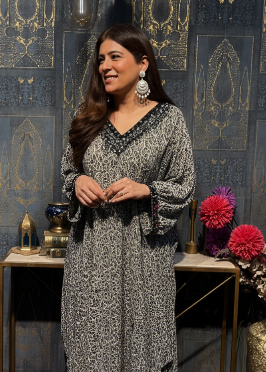 Women's Premium Printed Pure Crape Designer Kaftan Set