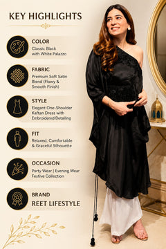 Women's Premium One-Shoulder Satin Kaftan Co-Ord Set with Hand Embroidery