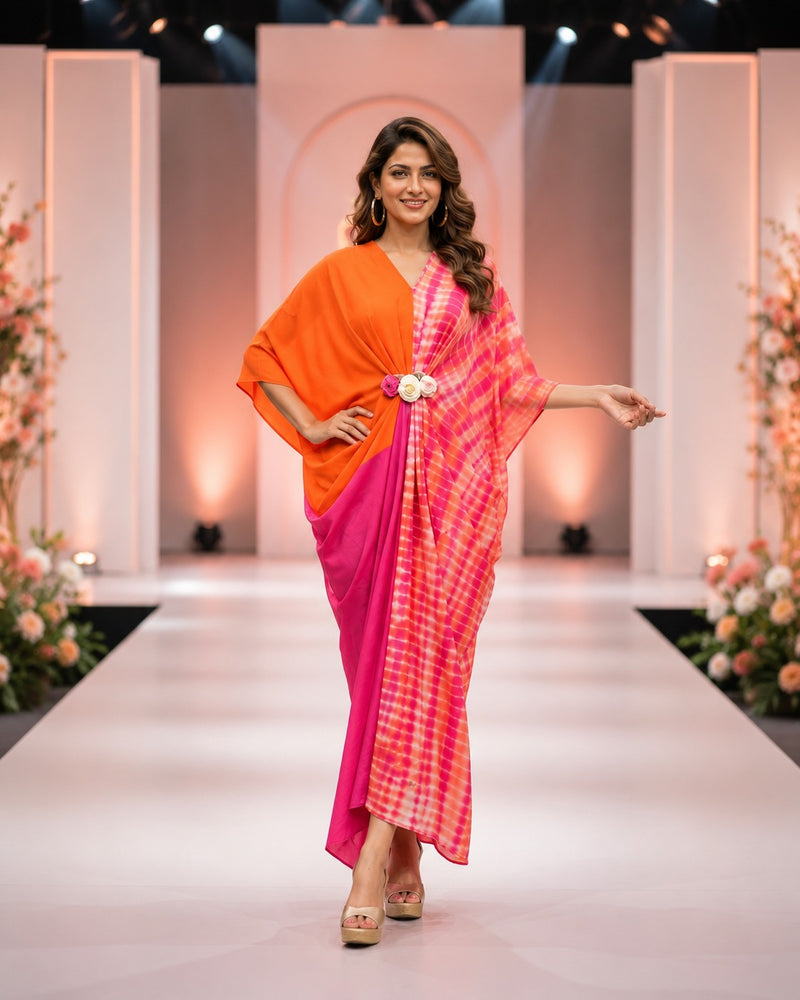 Sunset Bloom Designer Modal Satin Kaftan