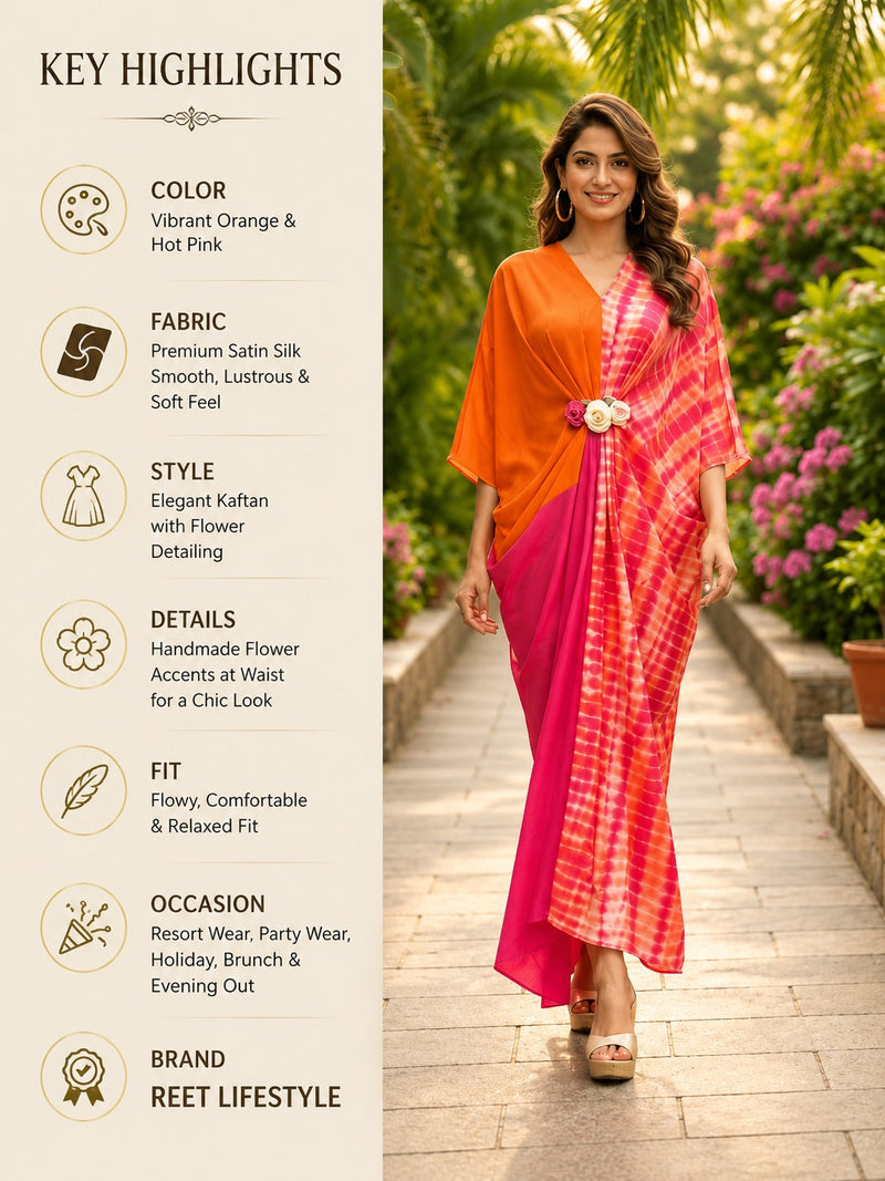Sunset Bloom Designer Modal Satin Kaftan