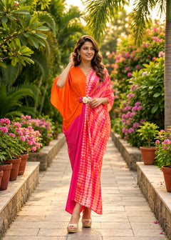 Sunset Bloom Designer Modal Satin Kaftan
