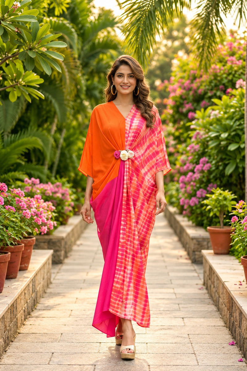Sunset Bloom Designer Modal Satin Kaftan