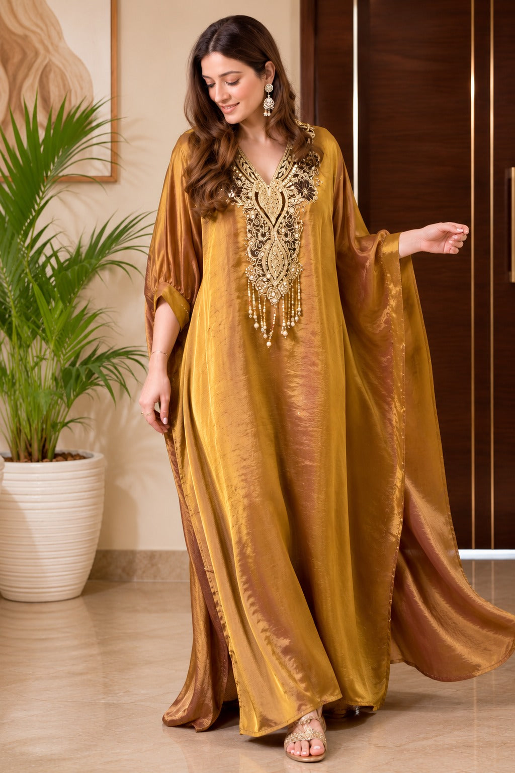 Luxury Metallic Glass Shimmer Kaftan Chogha Set