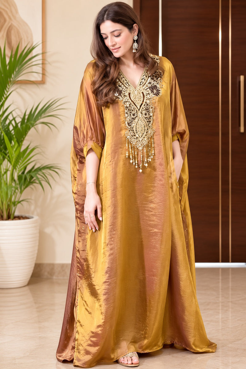 Luxury Metallic Glass Shimmer Kaftan Chogha Set