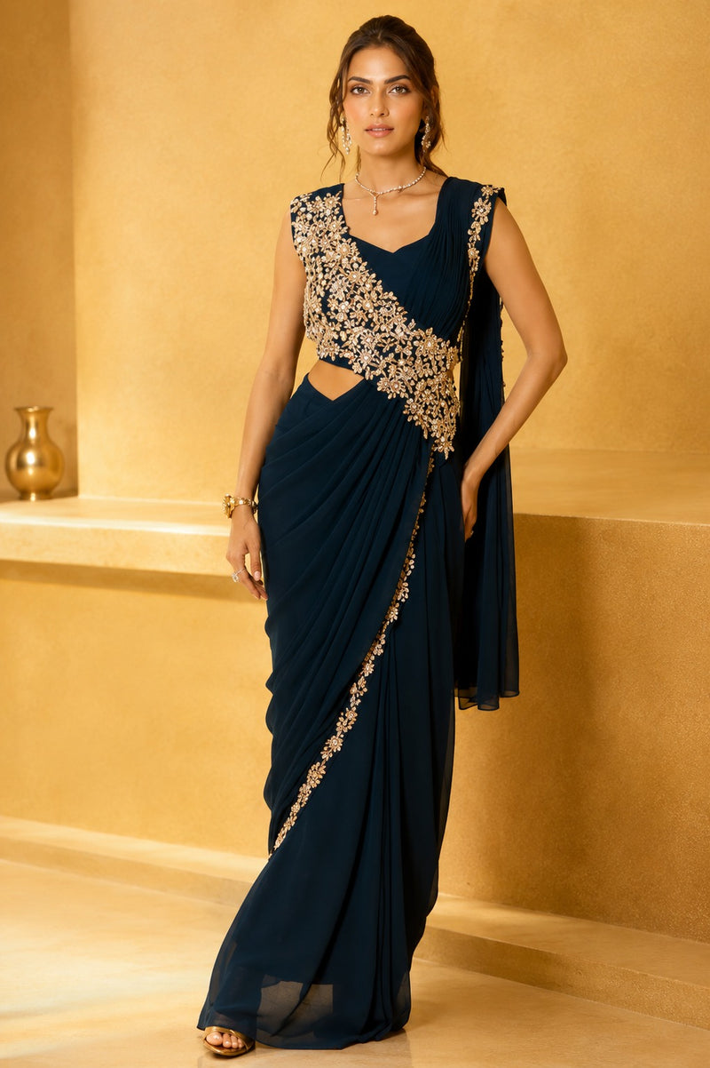 Moonlit Petals Designer Pre-Draped Saree