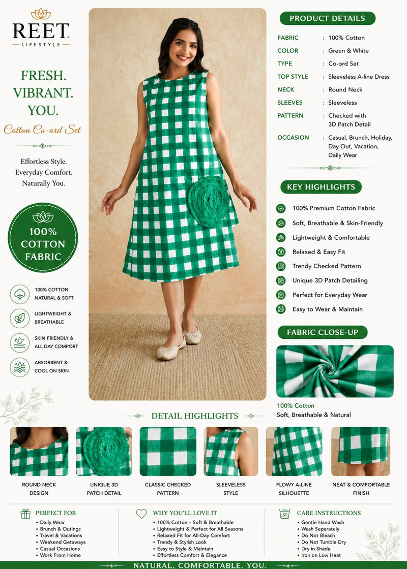 Noor Emerald Checks Cotton Mini Dress