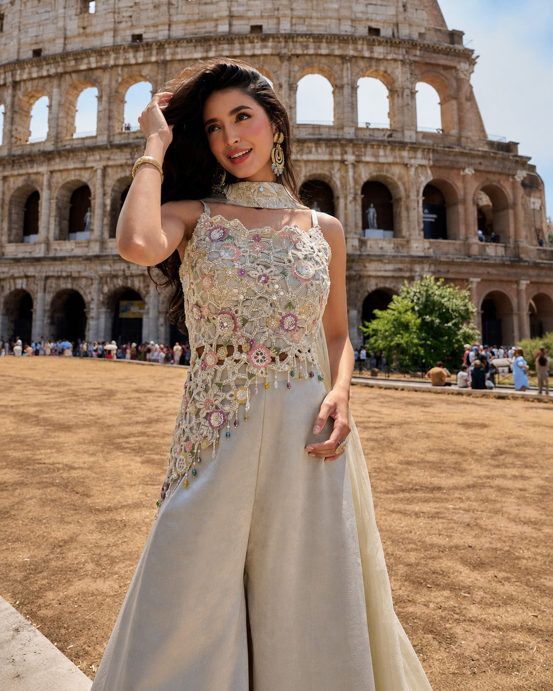 Ivory Royale Floral Embroidered Palazzo Set