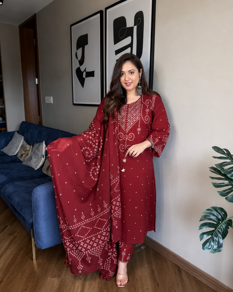 Gulbahar Maroon Printed Cotton Suit